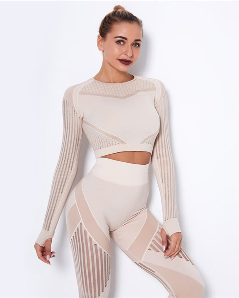 Hollow Out Seamless Yoga Set Sport Outfits Women Black Two 2 Piece Crop Top Bra Leggings Workout Gym suit Fitness Sport Sets