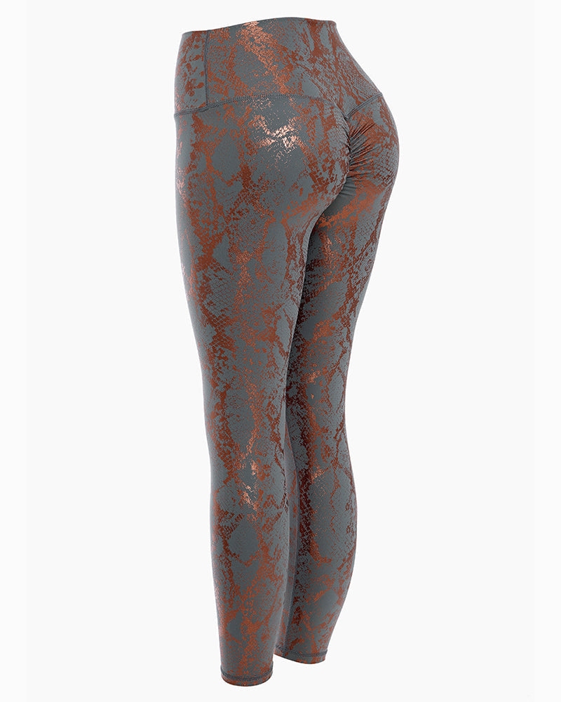 High Waist Fitness Leggings Tight-Fitting Elastic Bronzing Anti Cellulite Snake Peach Buttocks Legging Sport Women YJ10075