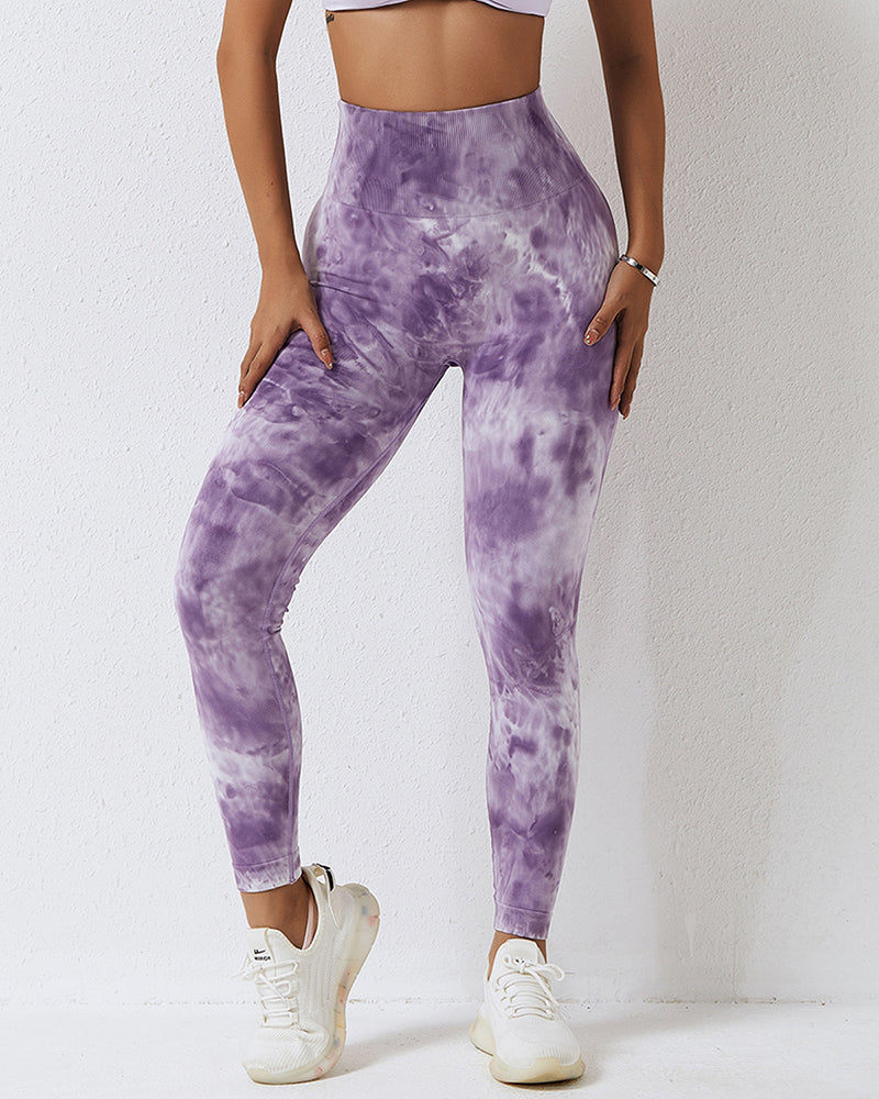 Women Seamless High Waist Tie-dye Slim Fitness Workout Leggings S-L