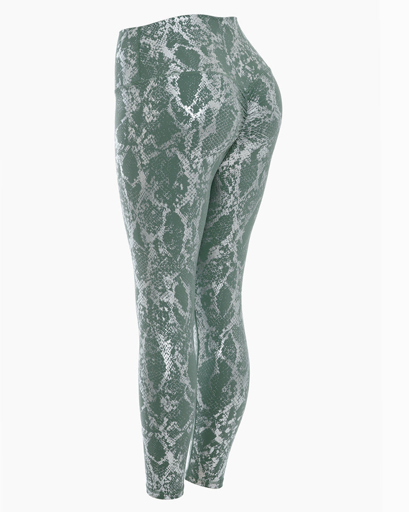 High Waist Fitness Leggings Tight-Fitting Elastic Bronzing Anti Cellulite Snake Peach Buttocks Legging Sport Women YJ10075