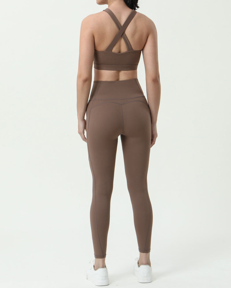 Women Lycra Sports Active wear Gym High Waist Leggings Sets S-L