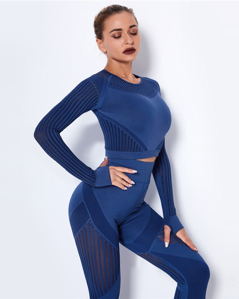 Hollow Out Seamless Yoga Set Sport Outfits Women Black Two 2 Piece Crop Top Bra Leggings Workout Gym suit Fitness Sport Sets