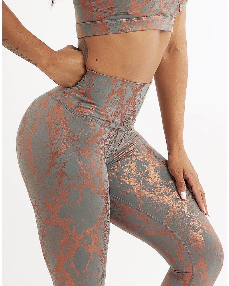 High Waist Fitness Leggings Tight-Fitting Elastic Bronzing Anti Cellulite Snake Peach Buttocks Legging Sport Women YJ10075