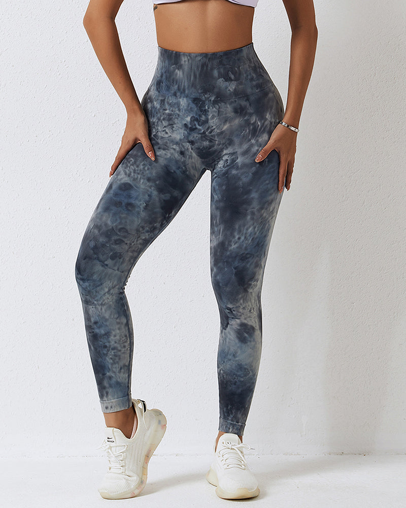 Women Seamless High Waist Tie-dye Slim Fitness Workout Leggings S-L