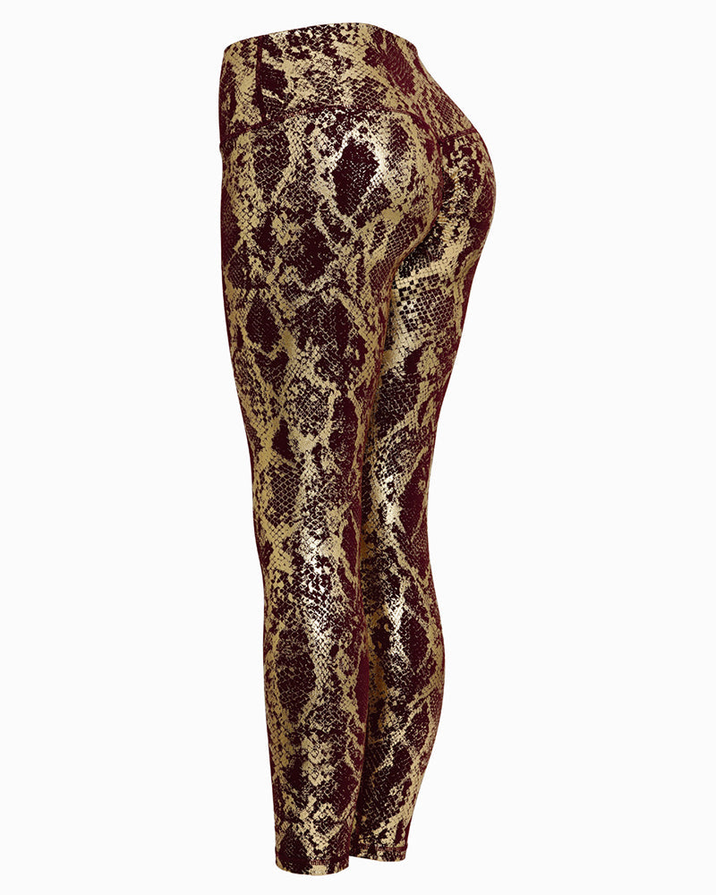 High Waist Fitness Leggings Tight-Fitting Elastic Bronzing Anti Cellulite Snake Peach Buttocks Legging Sport Women YJ10075
