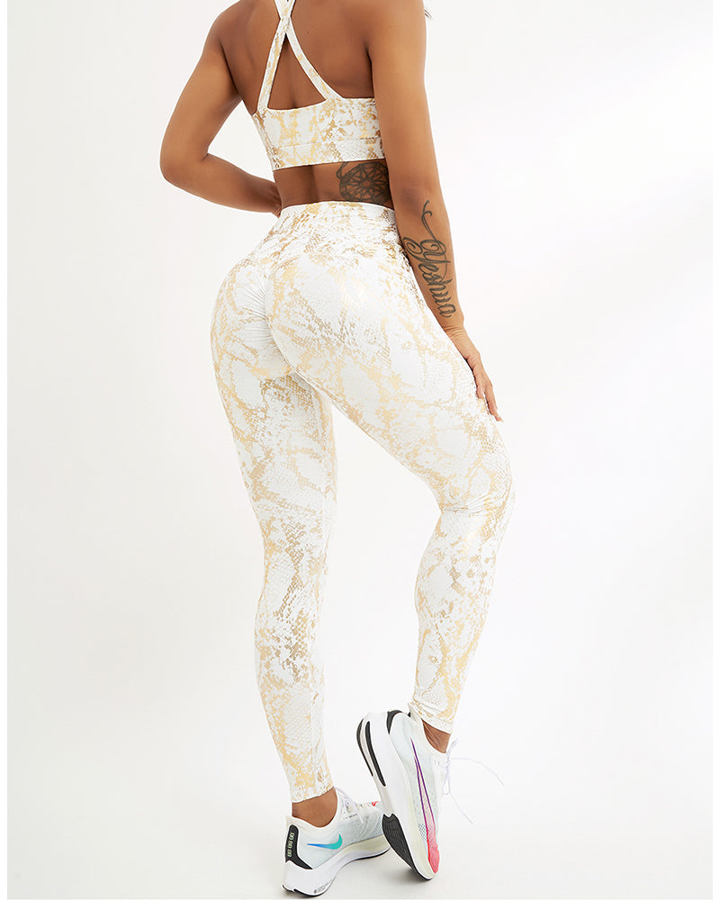 High Waist Fitness Leggings Tight-Fitting Elastic Bronzing Anti Cellulite Snake Peach Buttocks Legging Sport Women YJ10075