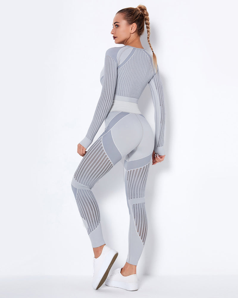 Hollow Out Seamless Yoga Set Sport Outfits Women Black Two 2 Piece Crop Top Bra Leggings Workout Gym suit Fitness Sport Sets