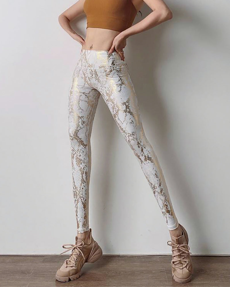 High Waist Fitness Leggings Tight-Fitting Elastic Bronzing Anti Cellulite Snake Peach Buttocks Legging Sport Women YJ10075