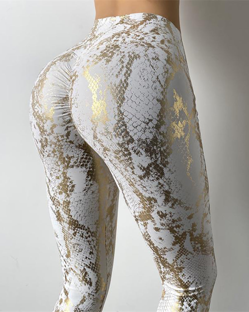 High Waist Fitness Leggings Tight-Fitting Elastic Bronzing Anti Cellulite Snake Peach Buttocks Legging Sport Women YJ10075