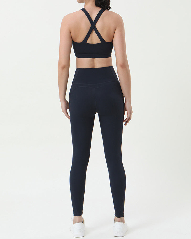 Women Lycra Sports Active wear Gym High Waist Leggings Sets S-L