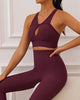 Fashion Women Solid Color Hollow Out Bra High Waist No Embarrassing Line Sports Leggings S-L