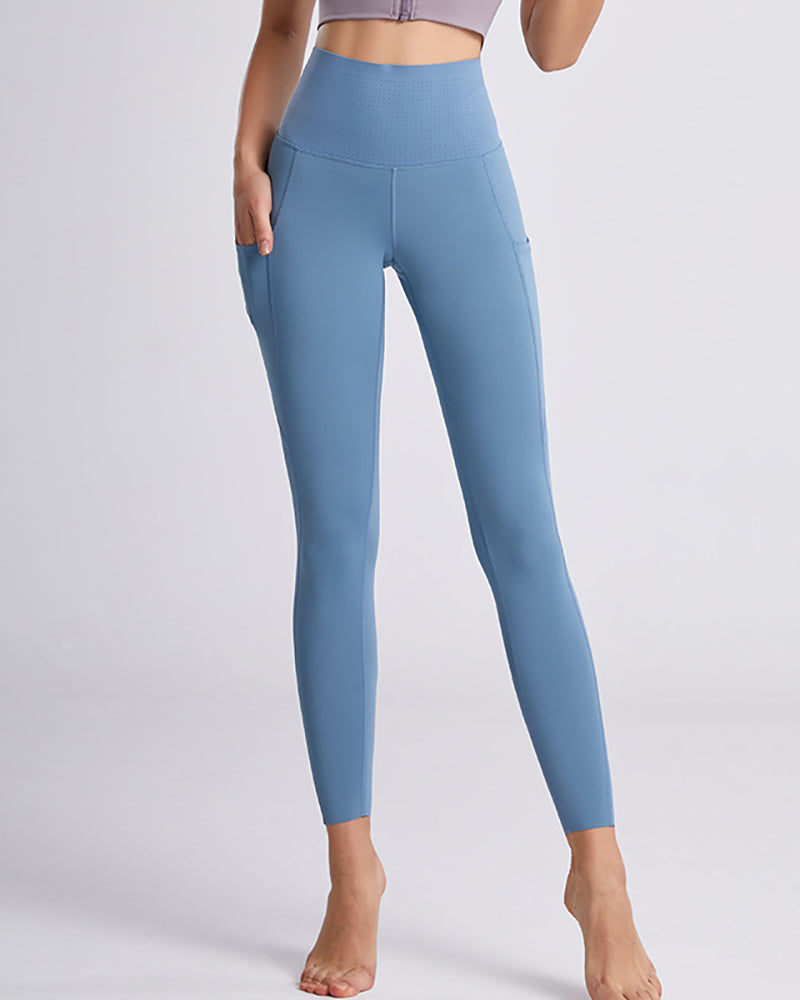 Slim High Waist Solid Color Side Pocket Women Plus Size Yoga Legging Purple Green Light Blue Black S-3XL