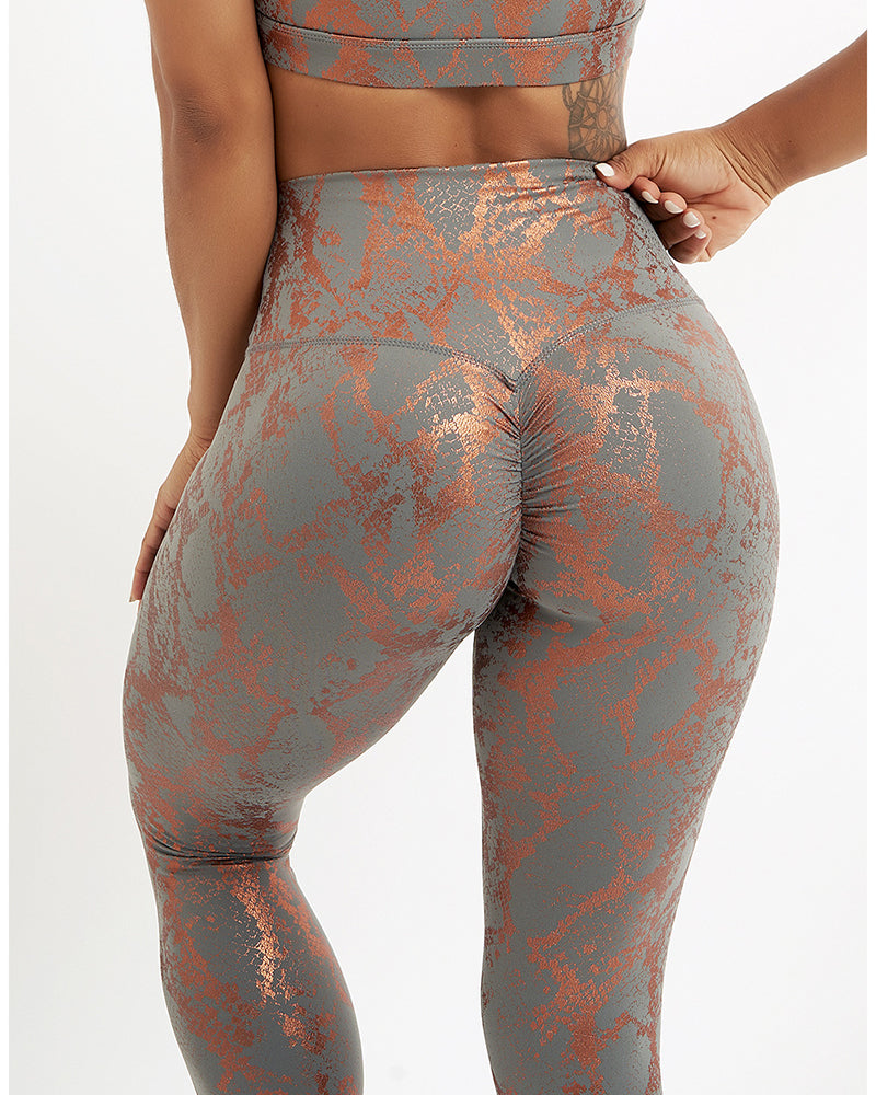 High Waist Fitness Leggings Tight-Fitting Elastic Bronzing Anti Cellulite Snake Peach Buttocks Legging Sport Women YJ10075