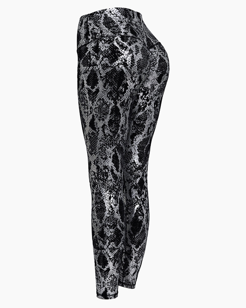 High Waist Fitness Leggings Tight-Fitting Elastic Bronzing Anti Cellulite Snake Peach Buttocks Legging Sport Women YJ10075