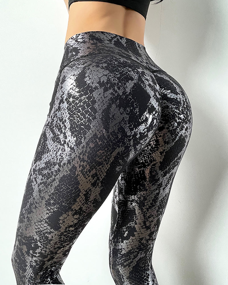 High Waist Fitness Leggings Tight-Fitting Elastic Bronzing Anti Cellulite Snake Peach Buttocks Legging Sport Women YJ10075