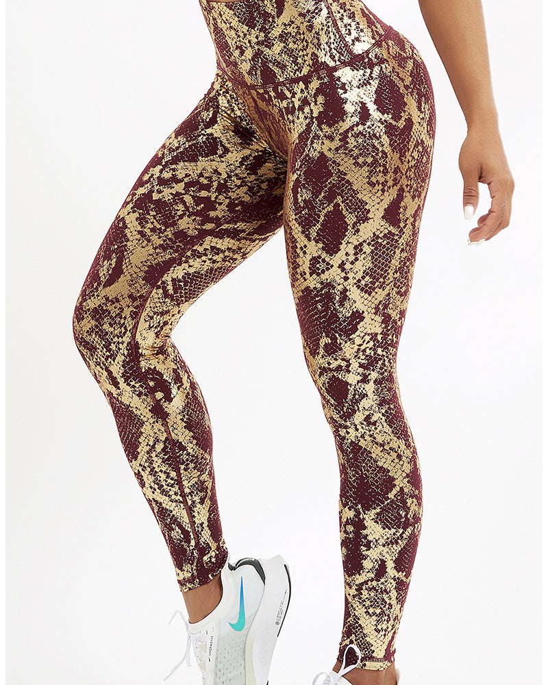 High Waist Fitness Leggings Tight-Fitting Elastic Bronzing Anti Cellulite Snake Peach Buttocks Legging Sport Women YJ10075