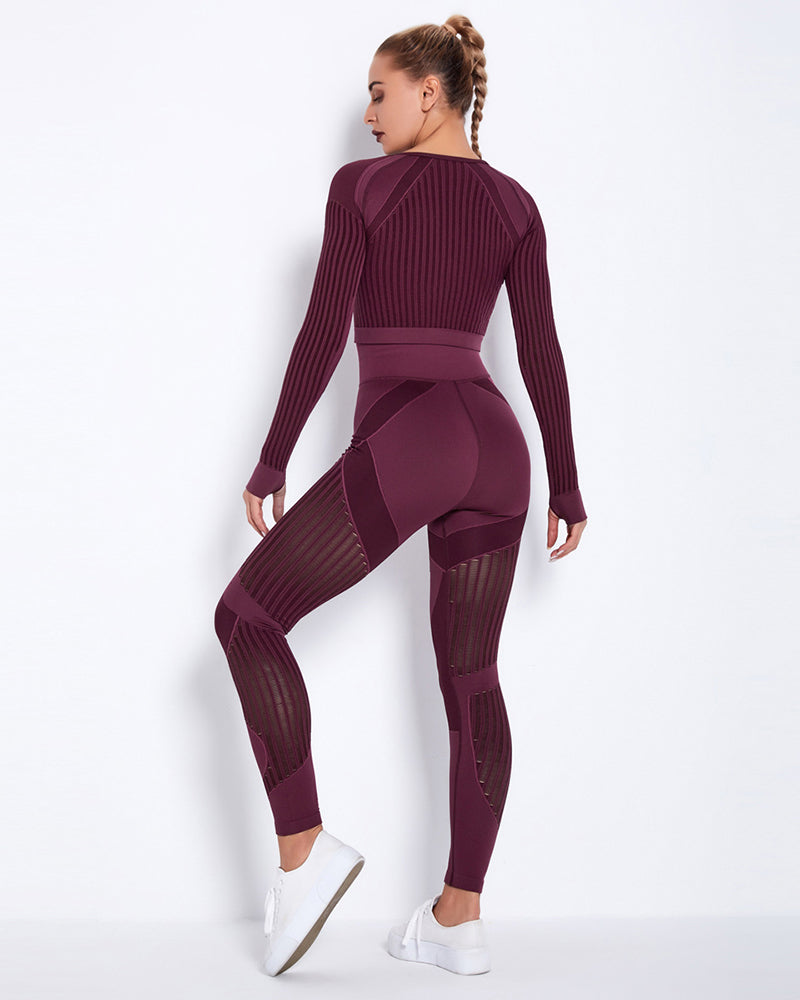 Hollow Out Seamless Yoga Set Sport Outfits Women Black Two 2 Piece Crop Top Bra Leggings Workout Gym suit Fitness Sport Sets